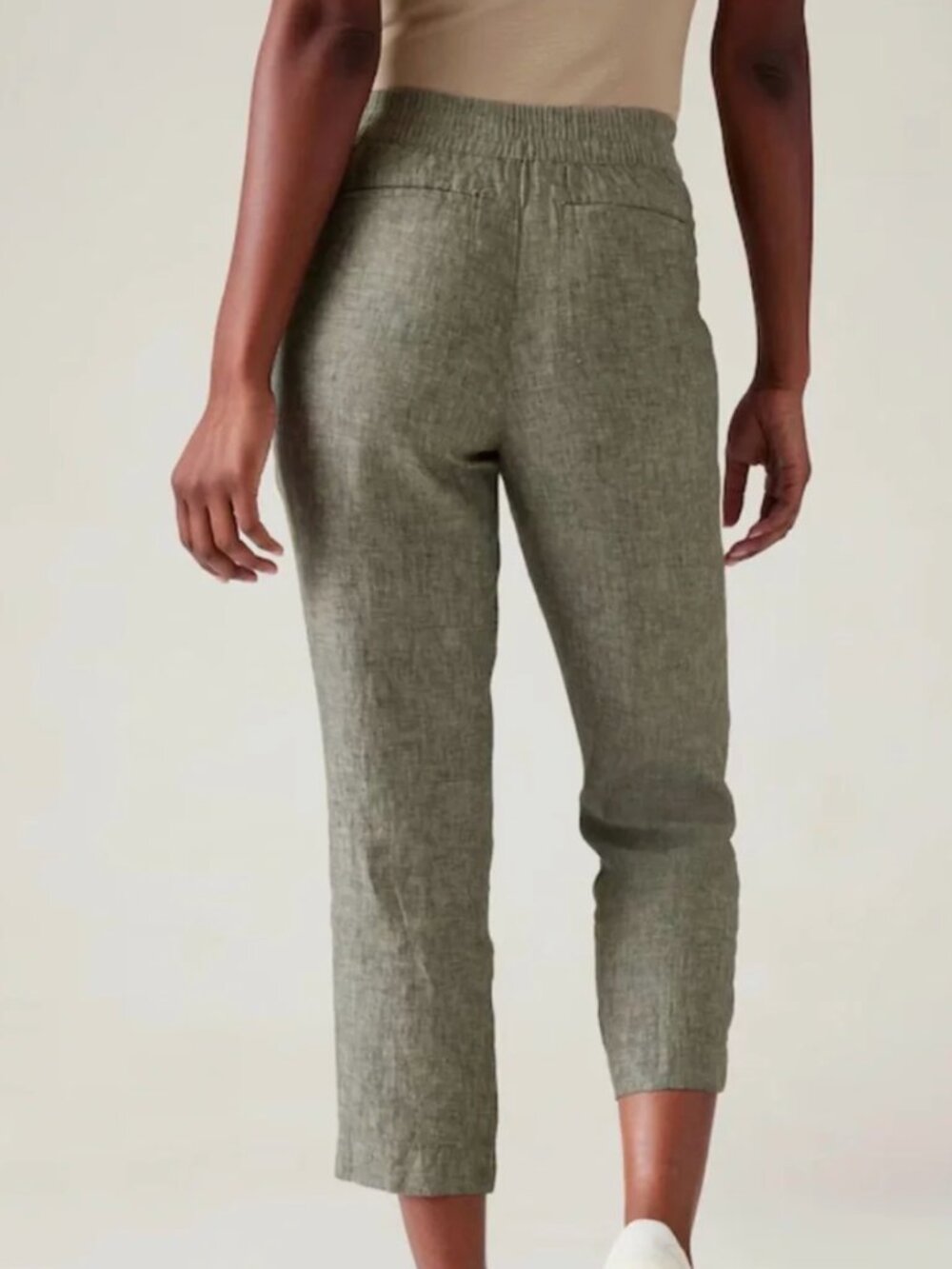 Athleta Voyager Linen Pant,  High-Rise, Adjustable Waist, Sage Green, Size 4